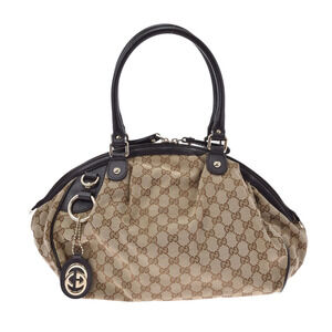 Gucci Sukey Boston bag in beige GG brown leather trim